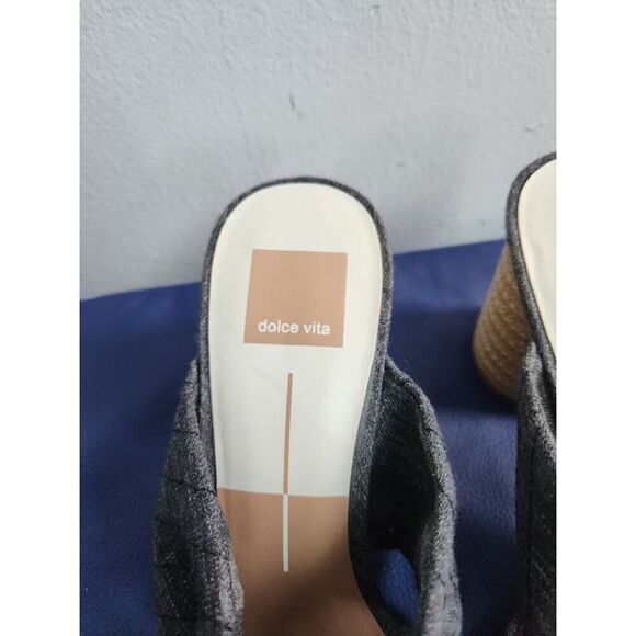 Dolce Vita "Jene" Gray Double Strap Knotted 3" Inch Canavas Block Heel Shoes 8.5 - Picture 4 of 7